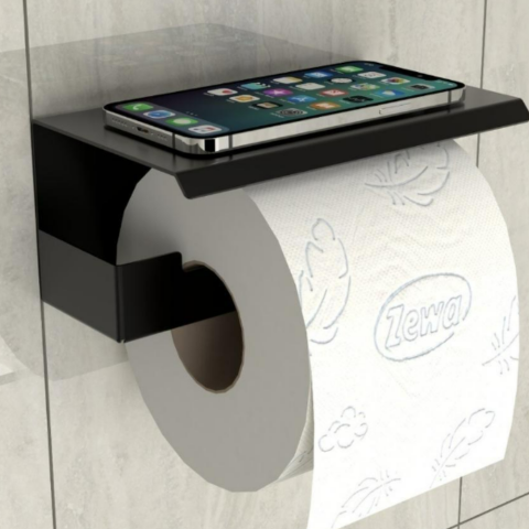 Adhesive Toilet Paper and Cell Phone Holder